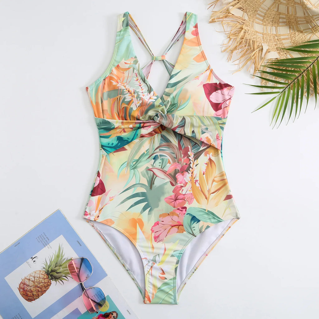 One-piece Bikini Set 2026 Women Floral Print V-neck Swimsuit Sexy High Waist Beach Skirt Bathing Suit Swimwear Summer Monokini