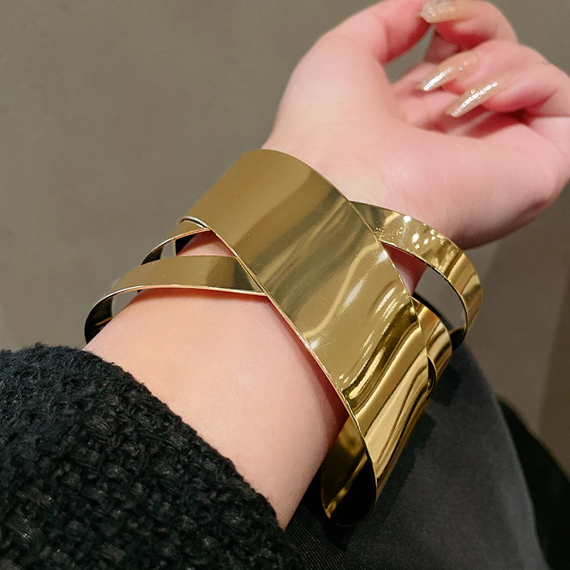 Metal Ring Multi-layer Geometric Alloy Bracelet For Women Exaggerated Cool Style Arm Ring Light Luxury Party Jewelry Accessories