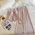 Pijama Feminina New Modal Chest Pad Set 2 Piece Woman Long Sleeve Pajama Sets Casual Korean Sleepwear Pyjamas Femme Home Wear