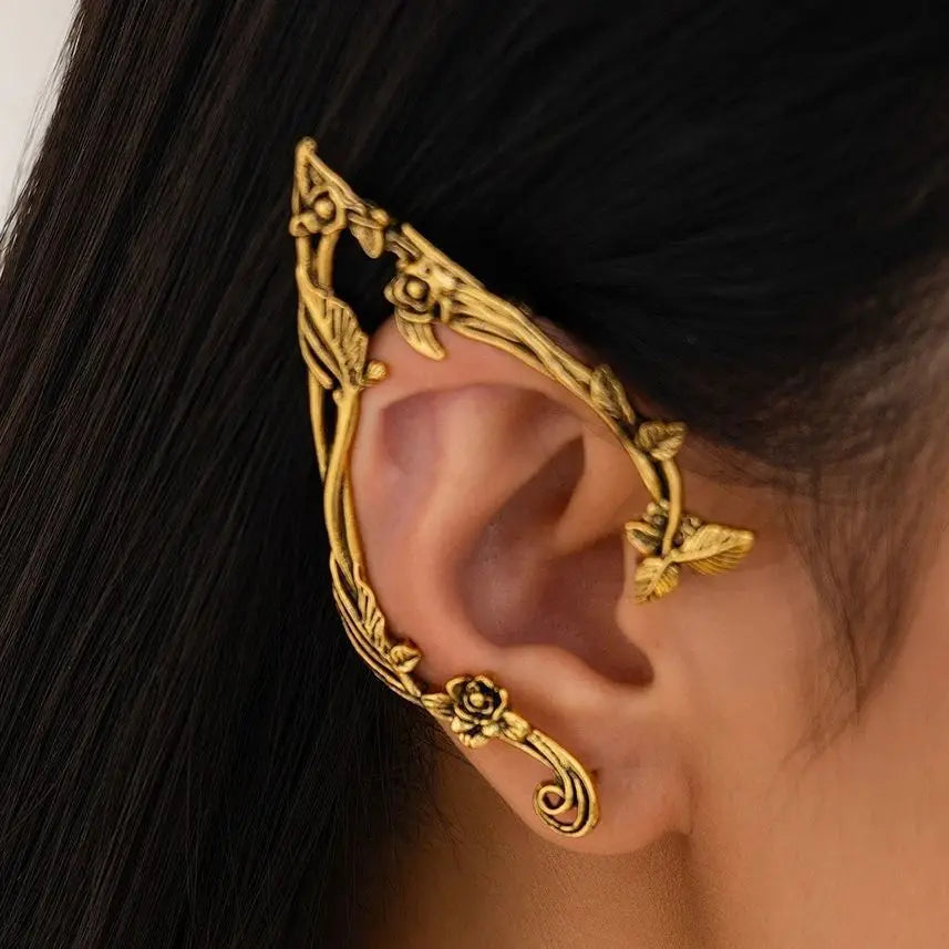 PuRui Popular Gold Color Elf Flower Leaf Ear Clip Women Cute Jewelry Accessories Fairy Clip Earrings Wedding Girls Jewelry Gifts
