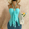 Ladies' asymmetrical collar camisole with shell decoration, suitable for beach vacations, summer, summer spring, Valentine's Day