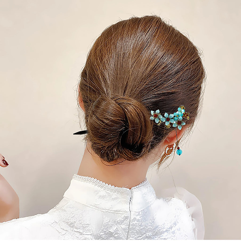 Vintage Chinese Wood Hair Sticks for Women Handmade Luxury Flower Hairpins Hair Chopsticks Wedding Party Head Jewelry Accessory