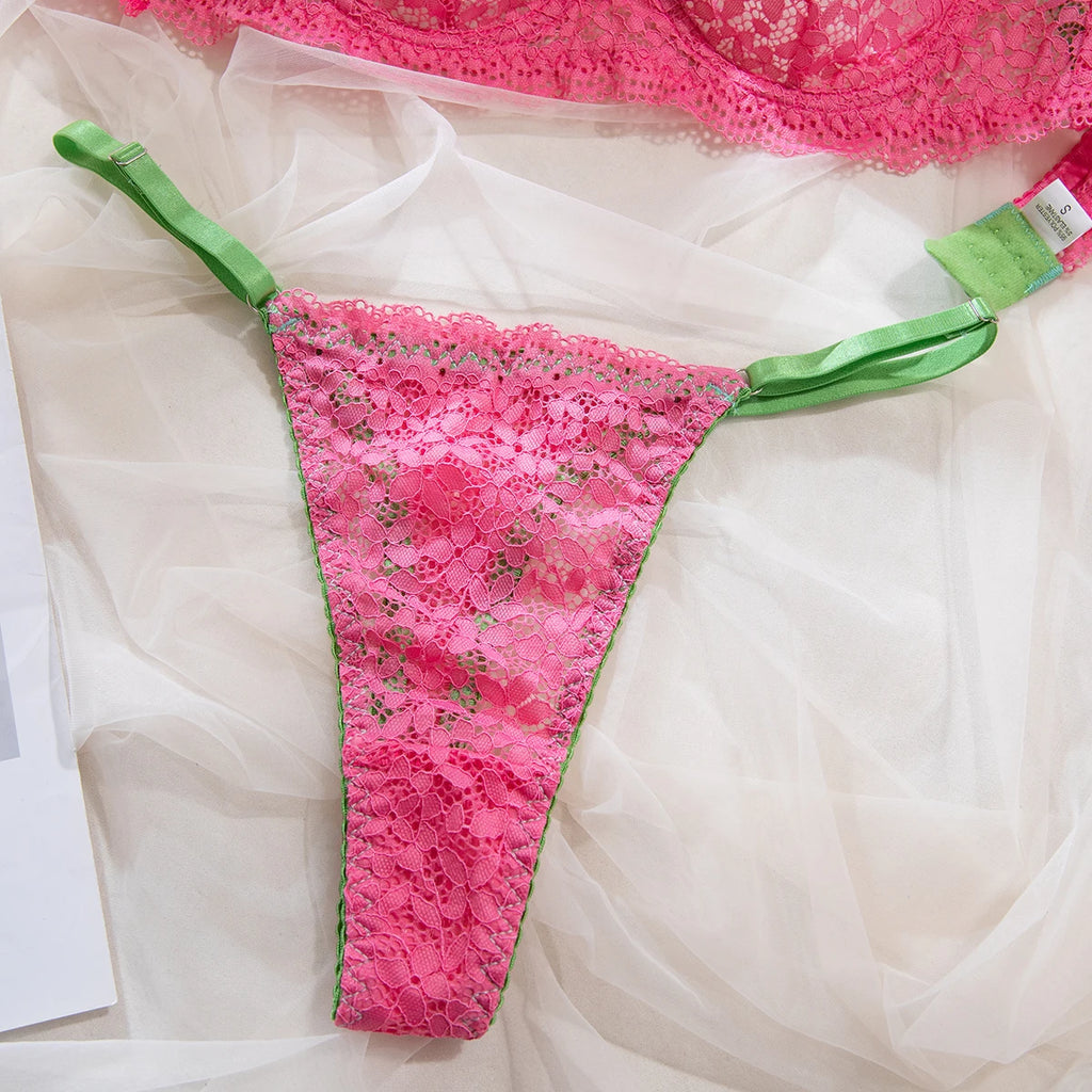 Krasapt Attractive Bilizna Intimate Lace Sexy Lingerie Set Women Hollow Out Patchwork Bra G-String Two Piece Sensual Erotic Suit