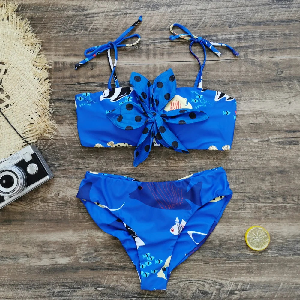 Sexy Print Brazilian Bikini Strappy Two Pieces Bikini Set Women Swimwear Low Wiast Dots Swimsuit Bikinis 2023 conjunto femenino