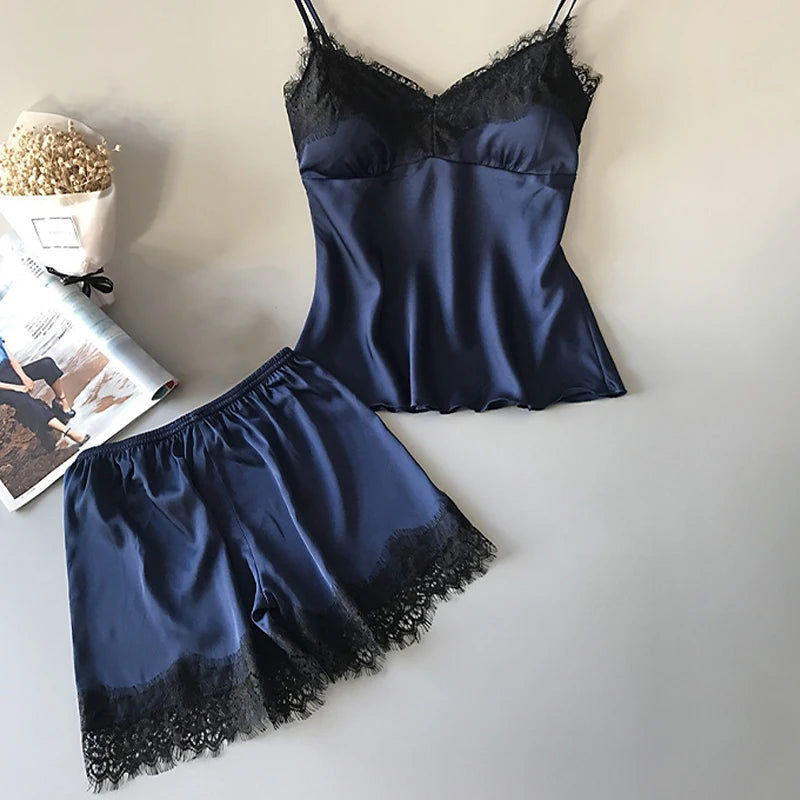 Sexy Lace Pajamas Suit Women V-Neck Sleepwear Lingerie Casual Nightwear