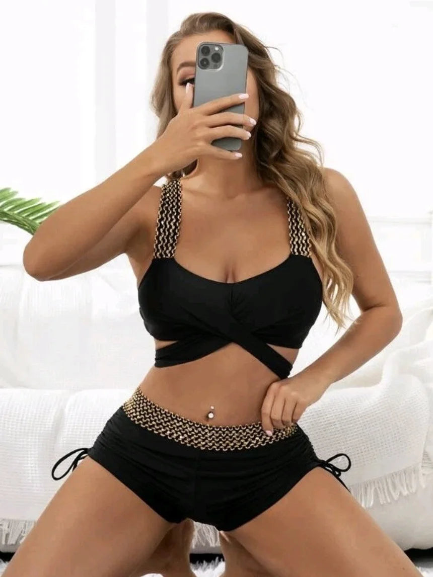 Bandeau Bikinis 2026 Women Black Swimsuit Sexy High Waist Swimwear Female Swimming Bathing Swim Suit Solid Beachwear Summer
