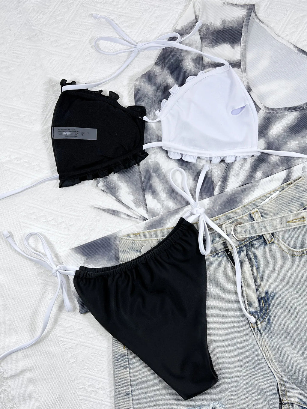 Bikini 2026 Sexy Swimwear Swimsuit Women Pleated Hollow Halter Bikinis Set Bathing Suit Beach Bikini Black and White Block Color