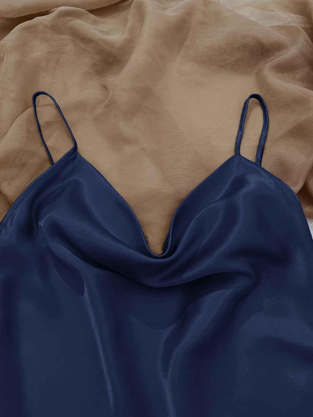 Solid Satin Pajama Set  V Neck Cami Top   Elastic Waistband Shorts Women's Sleepwear  Loungewear