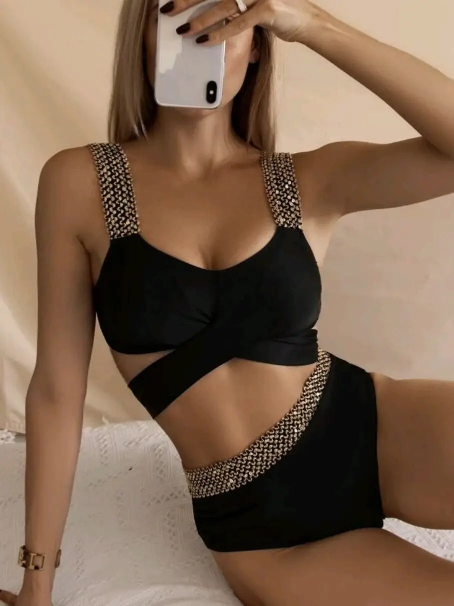 Bandeau Bikinis 2026 Women Black Swimsuit Sexy High Waist Swimwear Female Swimming Bathing Swim Suit Solid Beachwear Summer