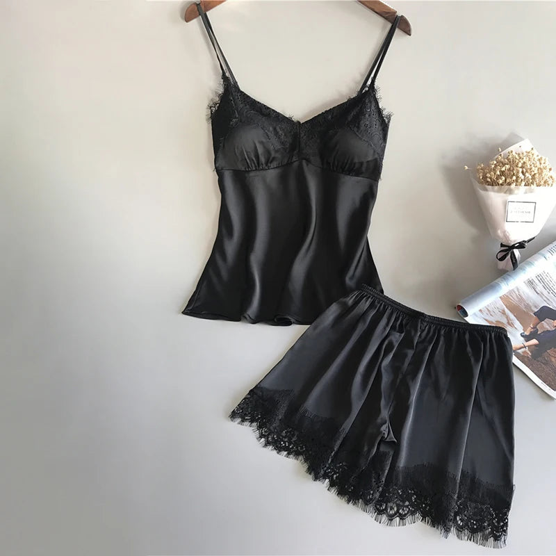 Sexy Lace Pajamas Suit Women V-Neck Sleepwear Lingerie Casual Nightwear
