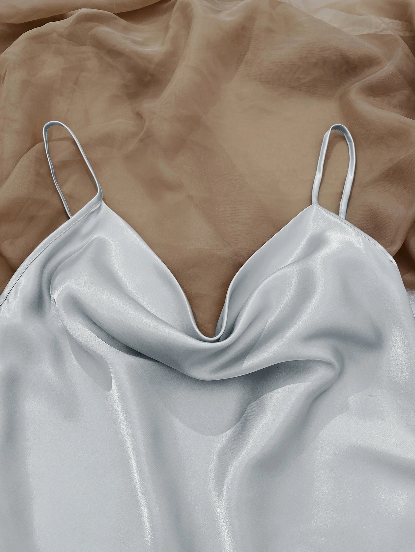 Solid Satin Pajama Set  V Neck Cami Top   Elastic Waistband Shorts Women's Sleepwear  Loungewear