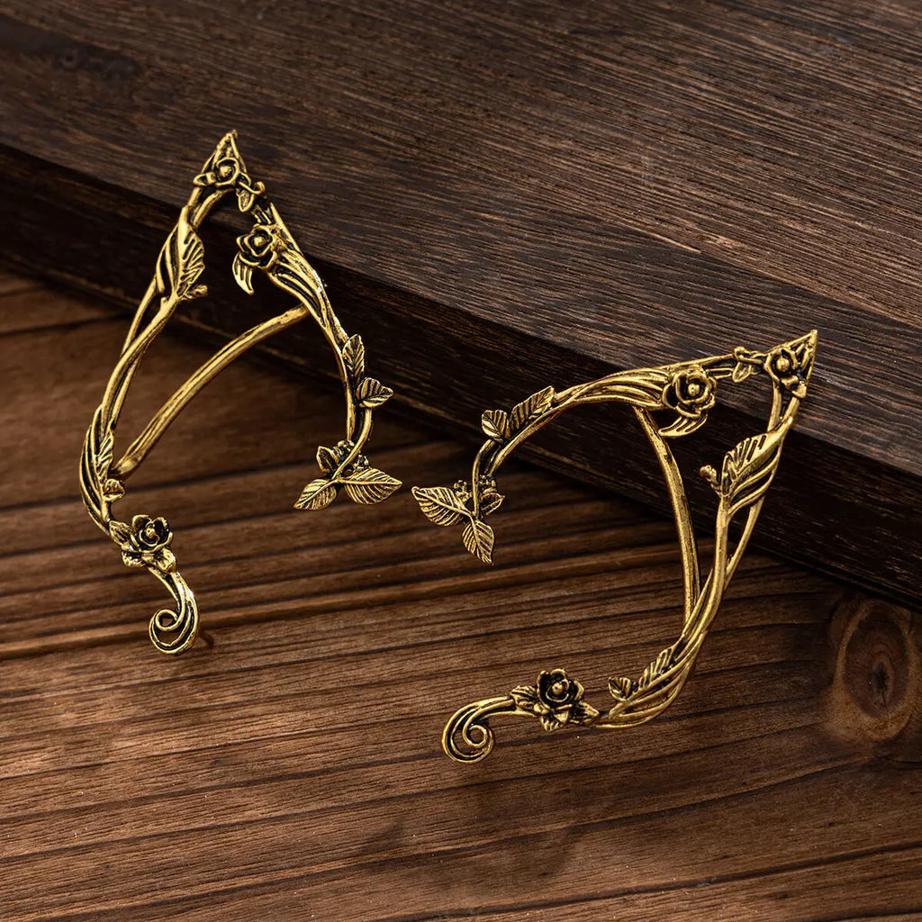 PuRui Popular Gold Color Elf Flower Leaf Ear Clip Women Cute Jewelry Accessories Fairy Clip Earrings Wedding Girls Jewelry Gifts