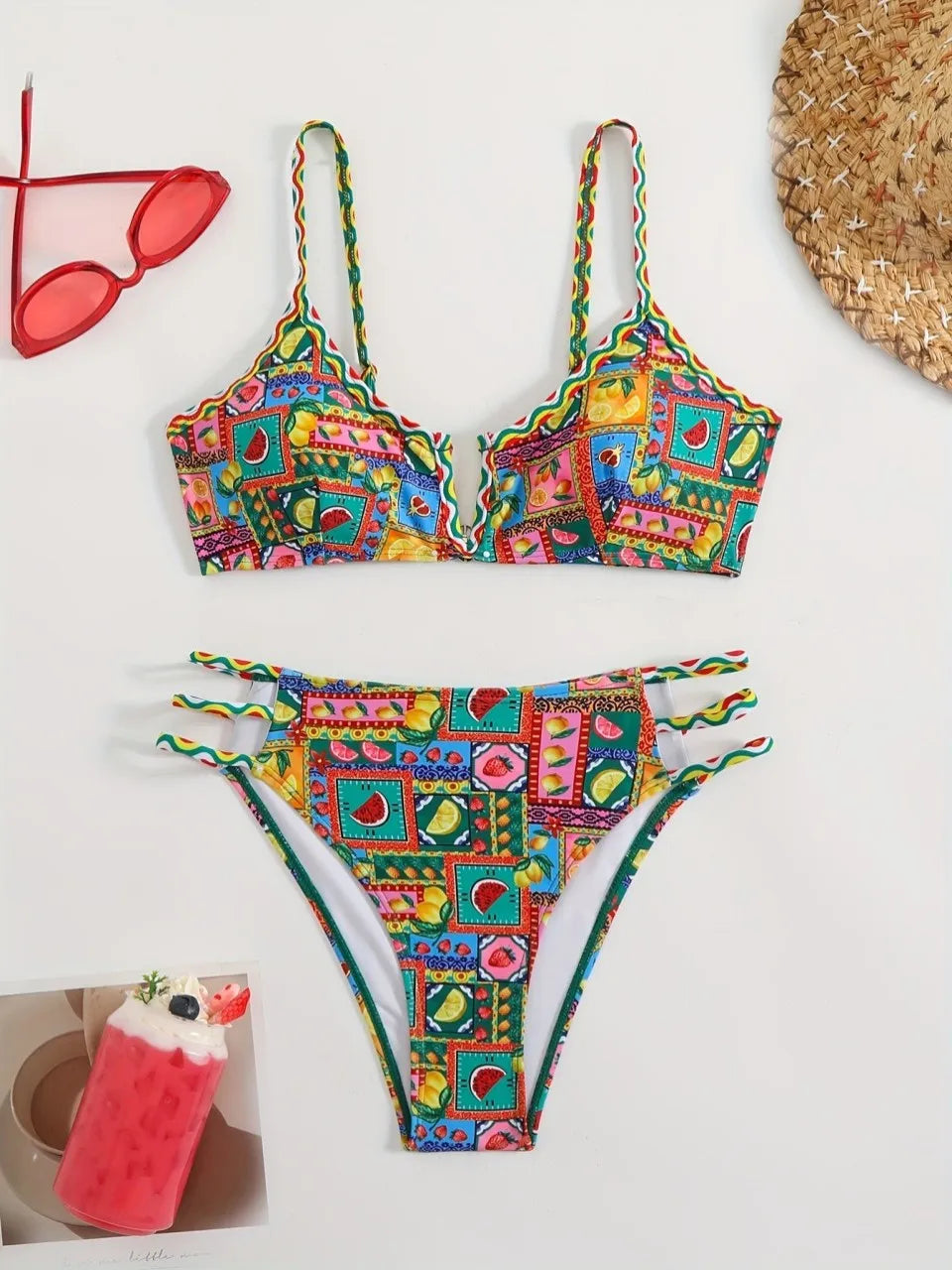 Strappy  V Wire Bikinis 2026 Sexy Triangle Swimwear Female Printed Swimsuit Women Bather Bathing Swimming Suit Padded Beachwear
