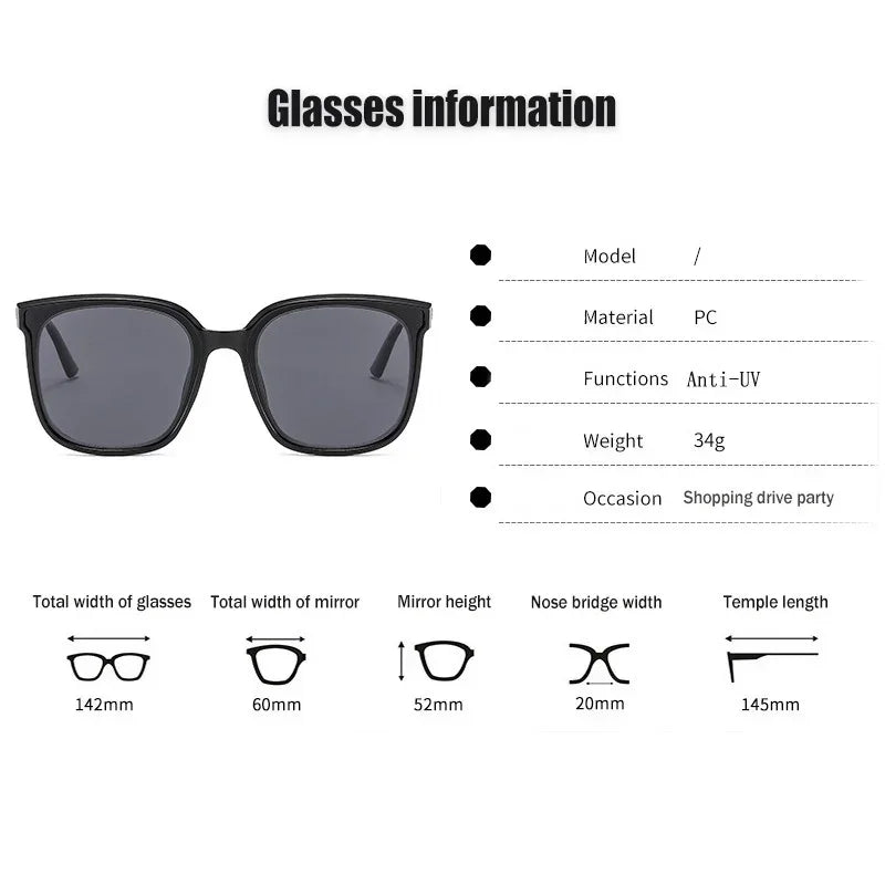 Unisex Retro Square Frame Myopia Glasses Trendy Large Polarized Sunglasses Outdoor Travel Sunglasses Goggle Shade Eyewear0 ~-4.0