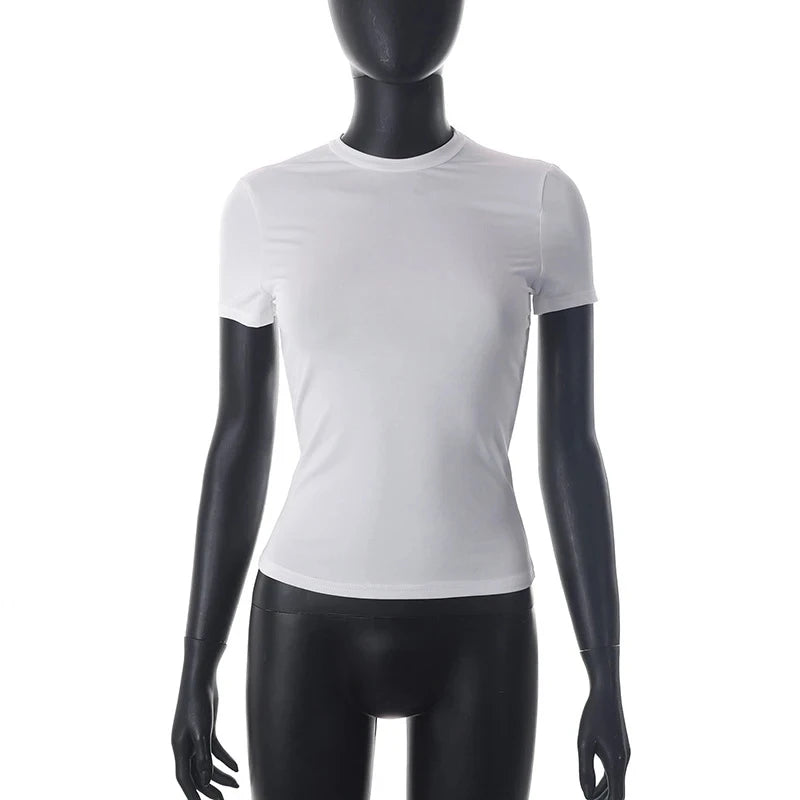 Spring Summer New Short Sleeve T-Shirt Women Solid Simple Casual Soft All-Match Hot Basic Crop Tops Tees Summer Fashion