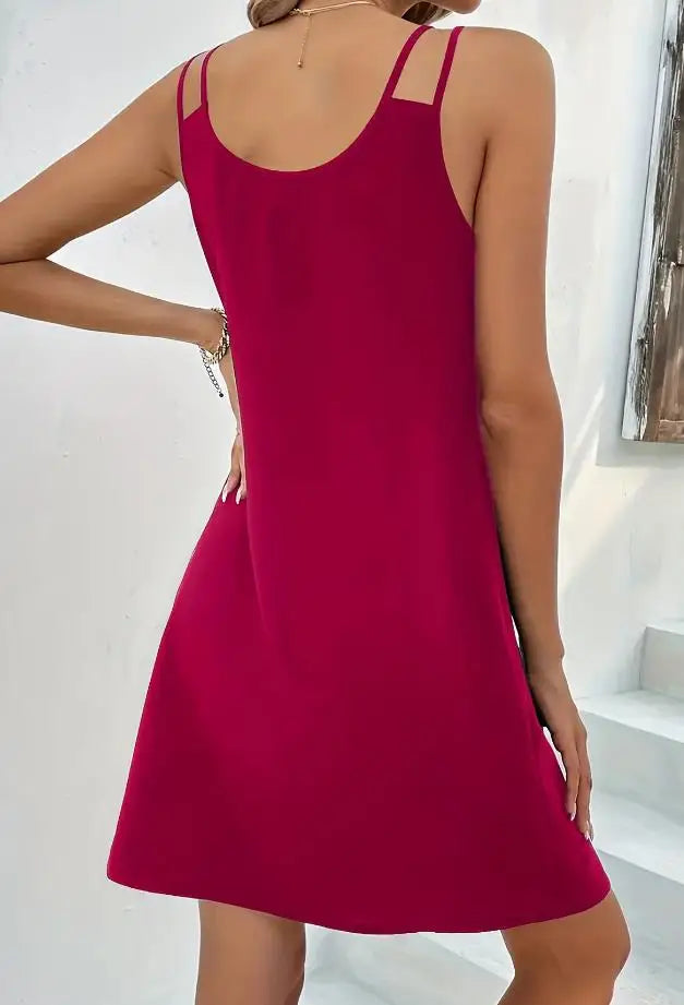 Womens Dresses 2023 Summer Fashion Solid Color Casual V-Neck Sleeveless Daily Mini A-Line Dress Woman Clothing