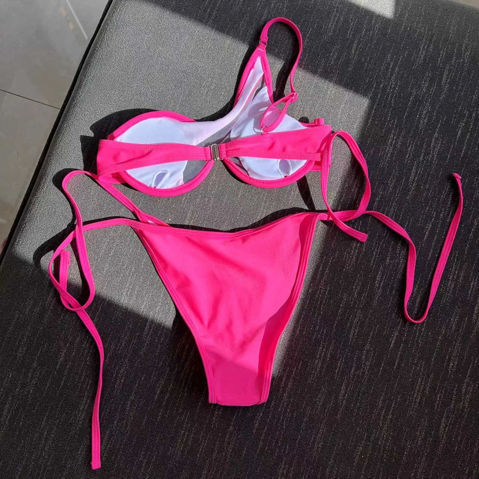 Sexy Mesh Patchwork Bikini Set Swimsuit For Women Underwire Push Up Swimwear One Shoulder Bathing Suit Seaside Bather Beachwear