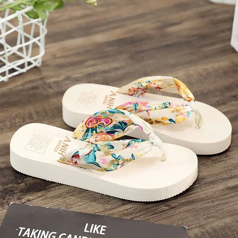 Women's Summer Fashion EVA Slipper Bohemian Satin Ribbon Female Flip Flop 2022 Bronzing Beach Simple Leisure Women Shoes