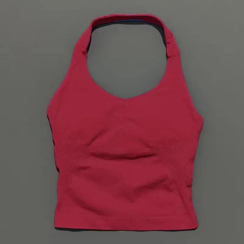 HISTELLO Impact Halter Top Women Backless Push Up Seamless High Support Bust Lift Slim Fit Gym Pilates Fitness Sports Vest