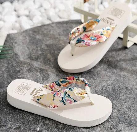 Women's Summer Fashion EVA Slipper Bohemian Satin Ribbon Female Flip Flop 2022 Bronzing Beach Simple Leisure Women Shoes