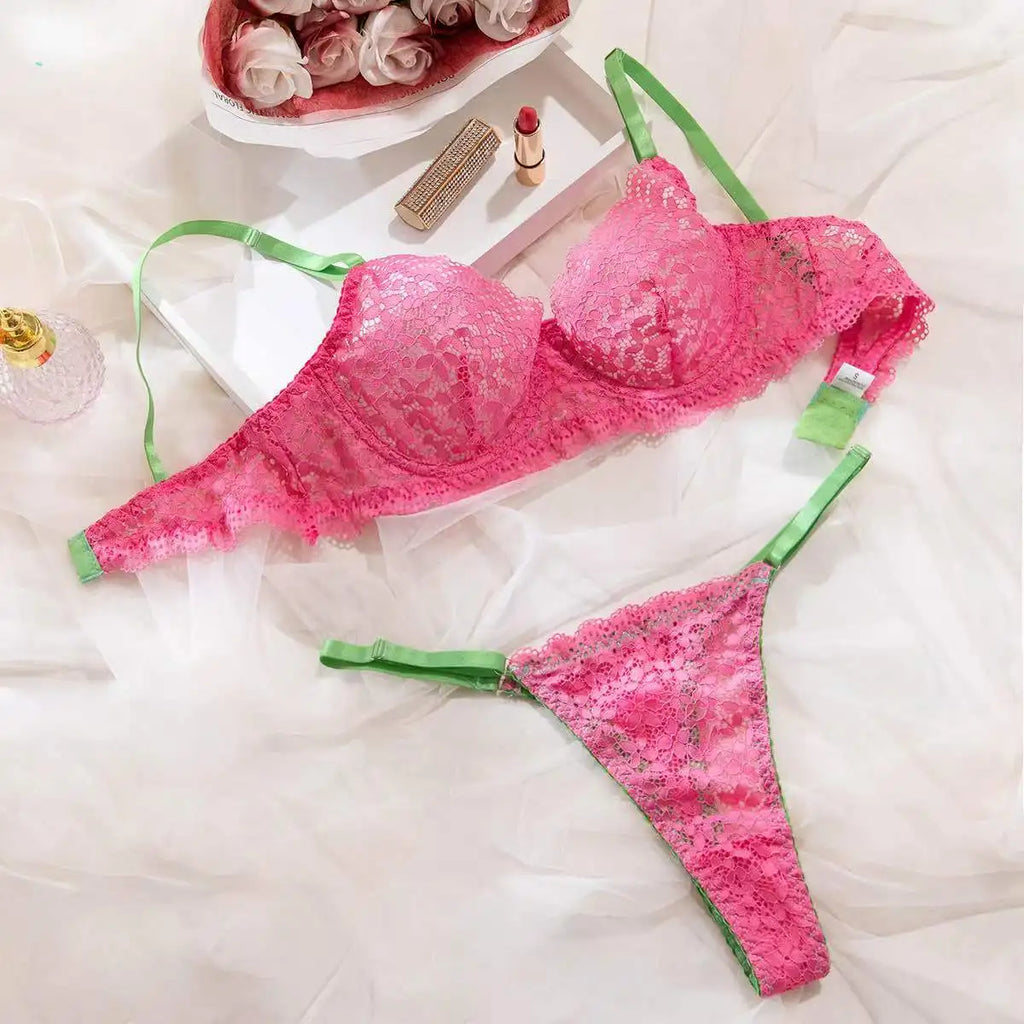 Krasapt Attractive Bilizna Intimate Lace Sexy Lingerie Set Women Hollow Out Patchwork Bra G-String Two Piece Sensual Erotic Suit