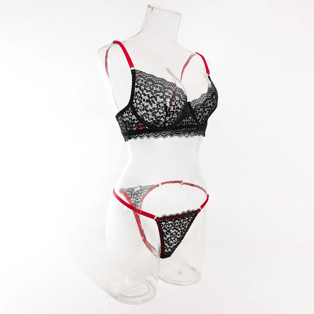Krasapt Attractive Bilizna Intimate Lace Sexy Lingerie Set Women Hollow Out Patchwork Bra G-String Two Piece Sensual Erotic Suit