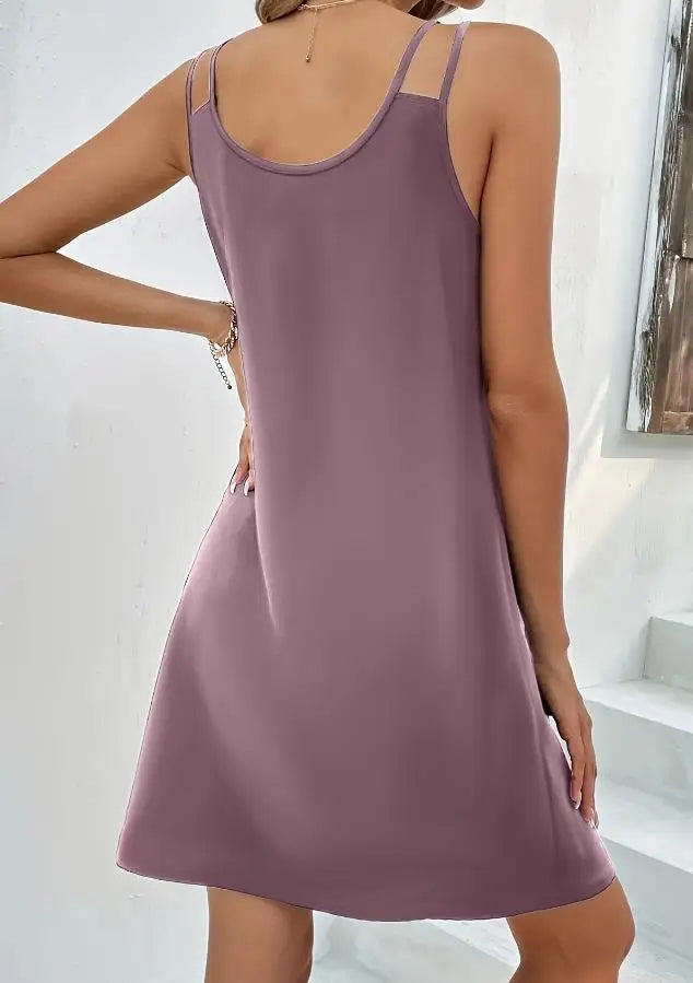 Womens Dresses 2023 Summer Fashion Solid Color Casual V-Neck Sleeveless Daily Mini A-Line Dress Woman Clothing