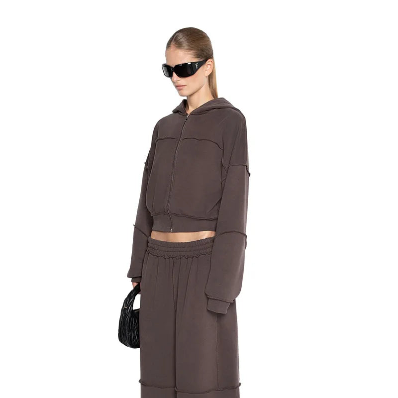Autumn Winter Casual Hoodie Two Piece Set Women Trendy Sports Style Hooded Cardigan Wide Legs Trousers 2 Piece Sets Female New
