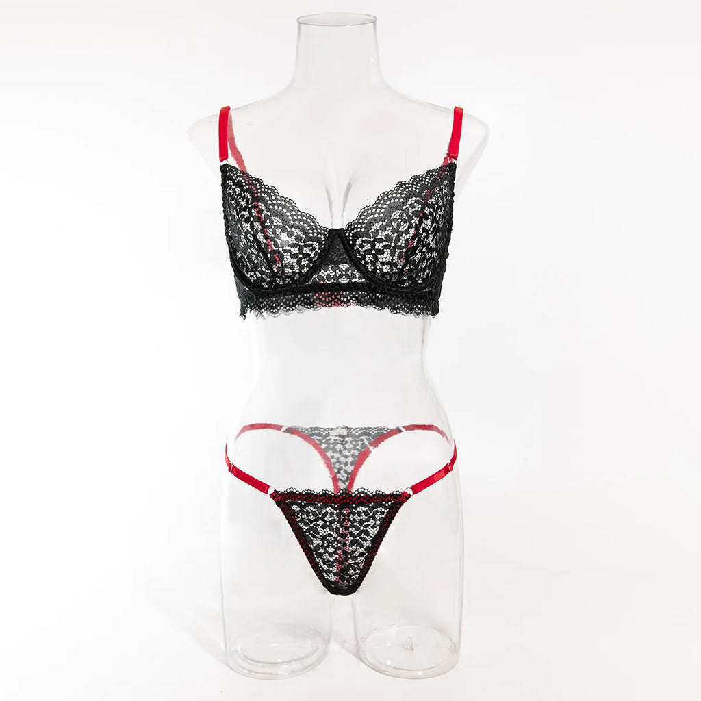 Krasapt Attractive Bilizna Intimate Lace Sexy Lingerie Set Women Hollow Out Patchwork Bra G-String Two Piece Sensual Erotic Suit