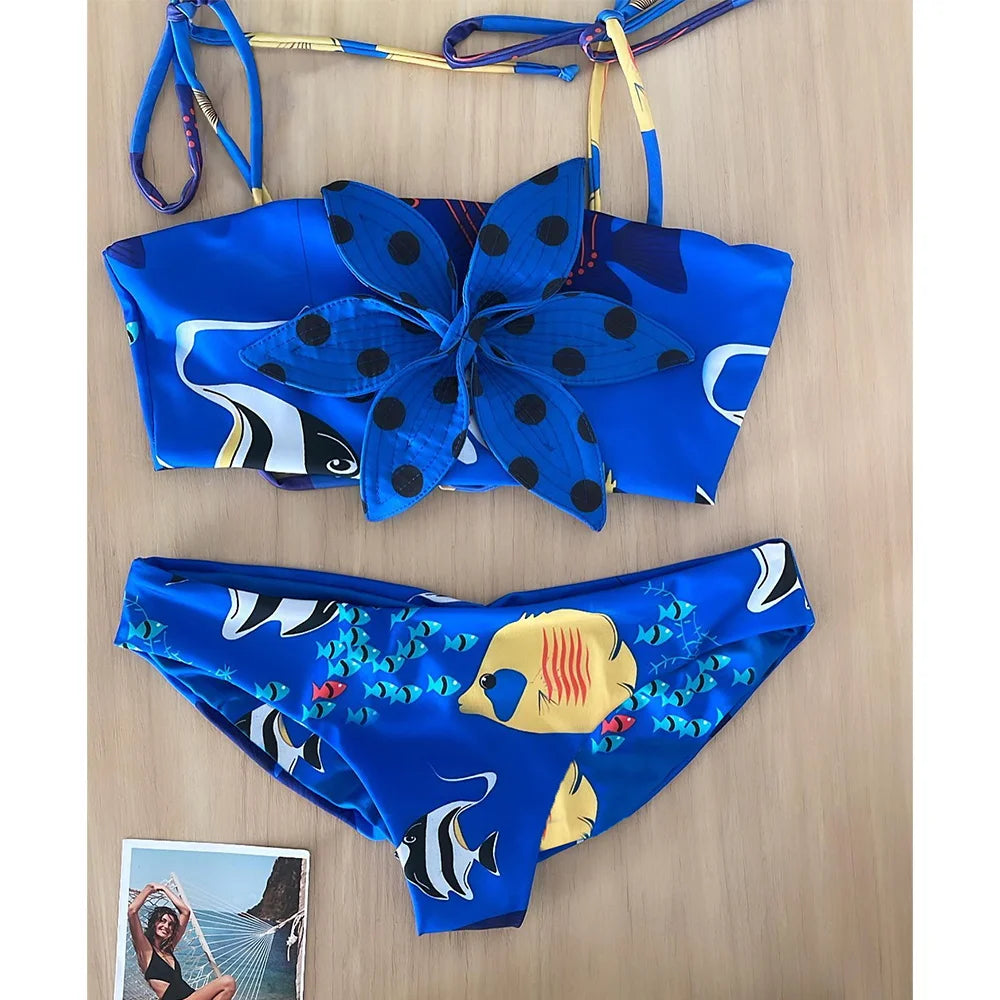 Sexy Print Brazilian Bikini Strappy Two Pieces Bikini Set Women Swimwear Low Wiast Dots Swimsuit Bikinis 2023 conjunto femenino