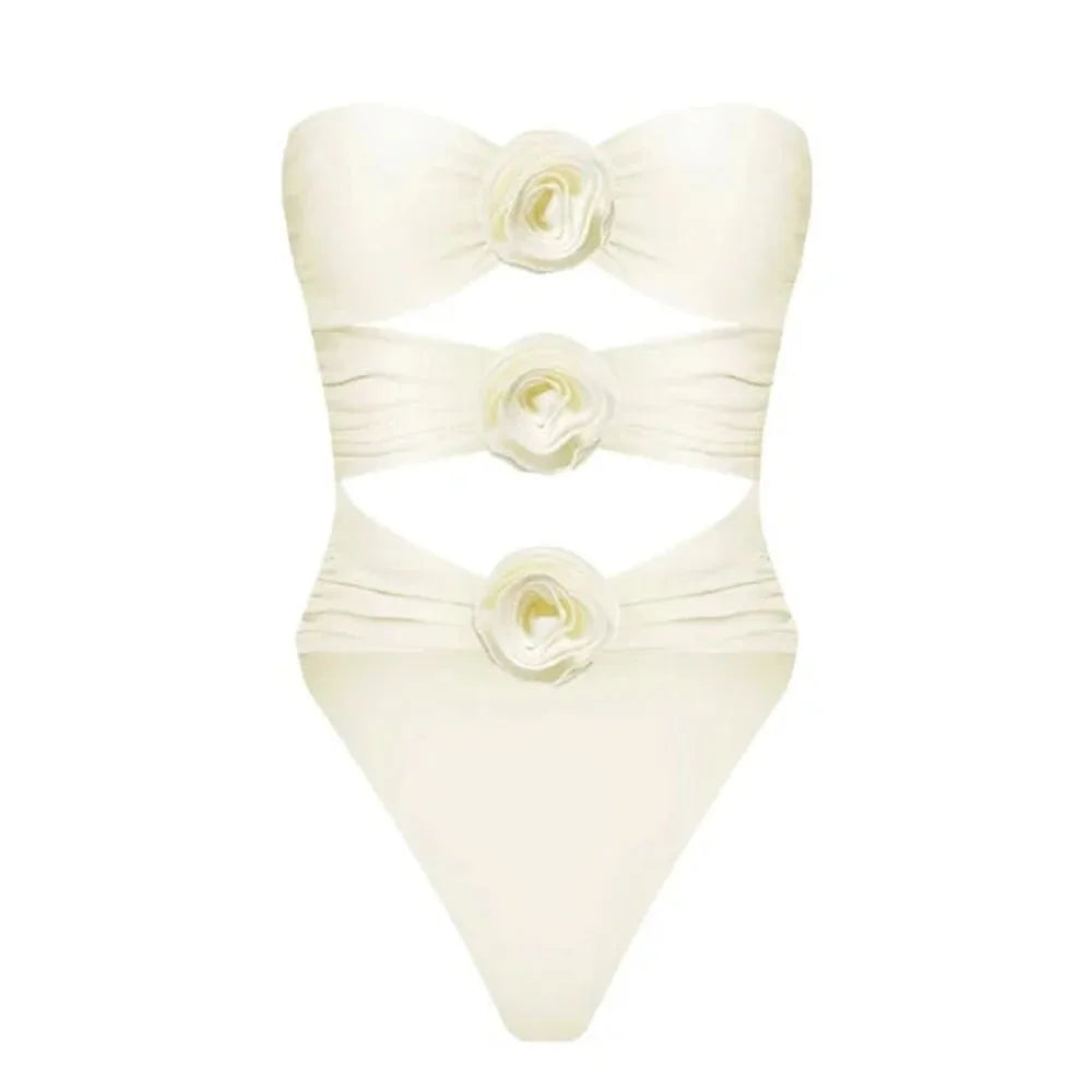 2024 Black Pink Flower Swimwear With Beach Dress Women Swimsuit Monokini Bodysuit Sexy Bathing Suit Beachwear Summer Suit