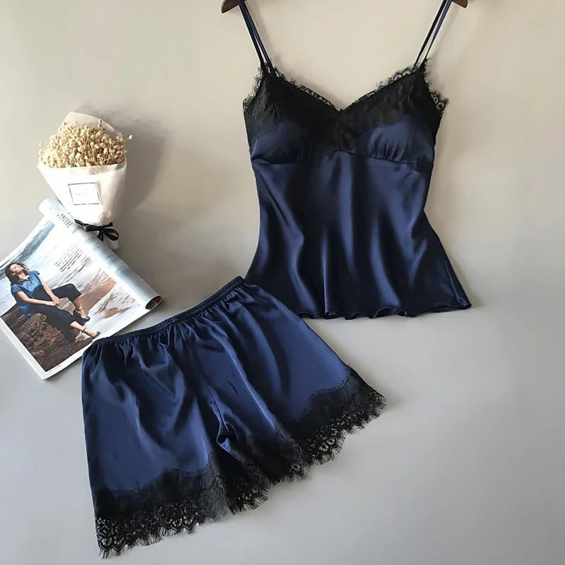 Sexy Lace Pajamas Suit Women V-Neck Sleepwear Lingerie Casual Nightwear