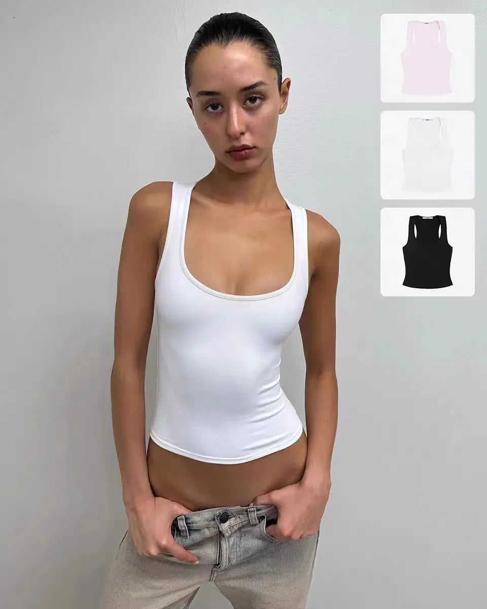 ank air summer top with solid color, black and white powder, wide shoulder strap, I-shaped tank top, women's sports, daily wear