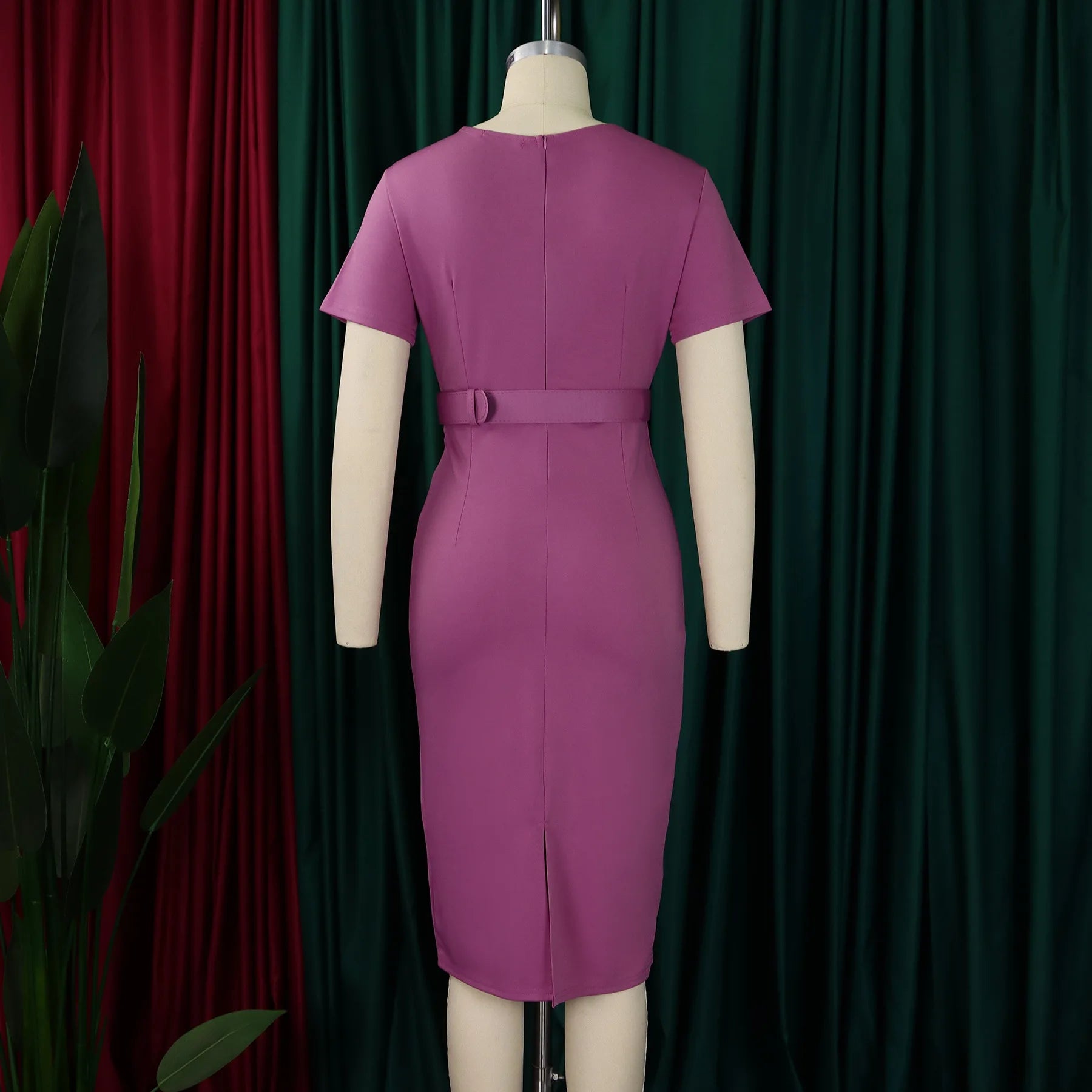 Women Elegant Bodycon Dress Short Sleeves Wrap V Neck Modest Waist Belt Church Dress Outfits Female Summer African Classy Gowns