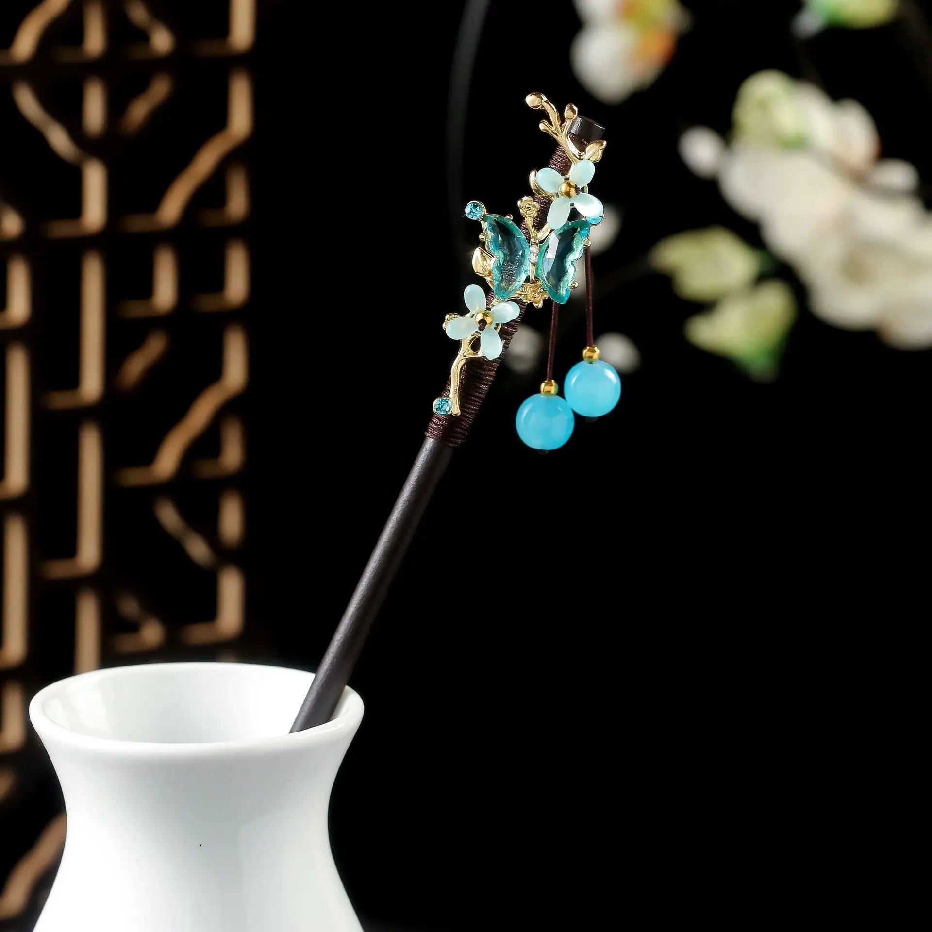 Vintage Chinese Wood Hair Sticks for Women Handmade Luxury Flower Hairpins Hair Chopsticks Wedding Party Head Jewelry Accessory