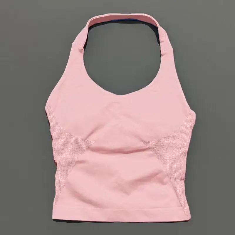 HISTELLO Impact Halter Top Women Backless Push Up Seamless High Support Bust Lift Slim Fit Gym Pilates Fitness Sports Vest
