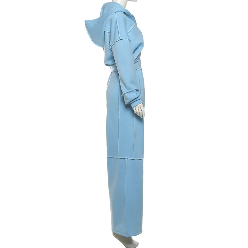 Autumn Winter Casual Hoodie Two Piece Set Women Trendy Sports Style Hooded Cardigan Wide Legs Trousers 2 Piece Sets Female New