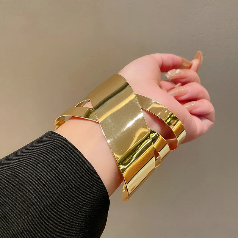 Metal Ring Multi-layer Geometric Alloy Bracelet For Women Exaggerated Cool Style Arm Ring Light Luxury Party Jewelry Accessories