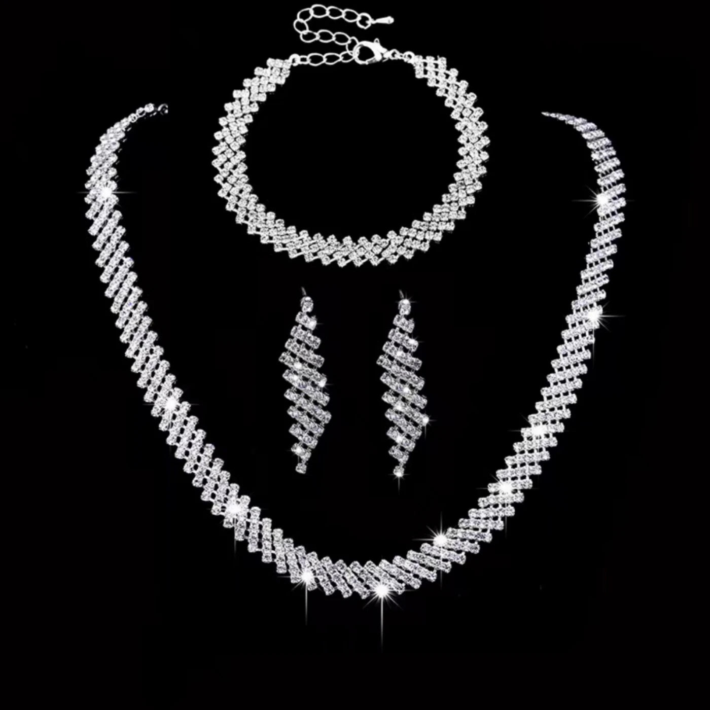 3pcs Bridal Jewelry Set Silver Plated Rhinestone Fold Clutch Bracelet Tassel Earrings Wedding Jewelry Gift Trendy Style-9253